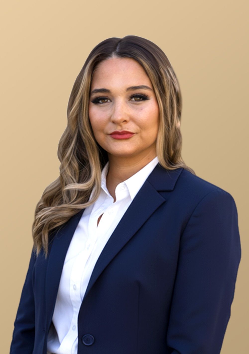 Kaitlyn DiMaggio headshot, woman wearing a white shirt and navy blazer