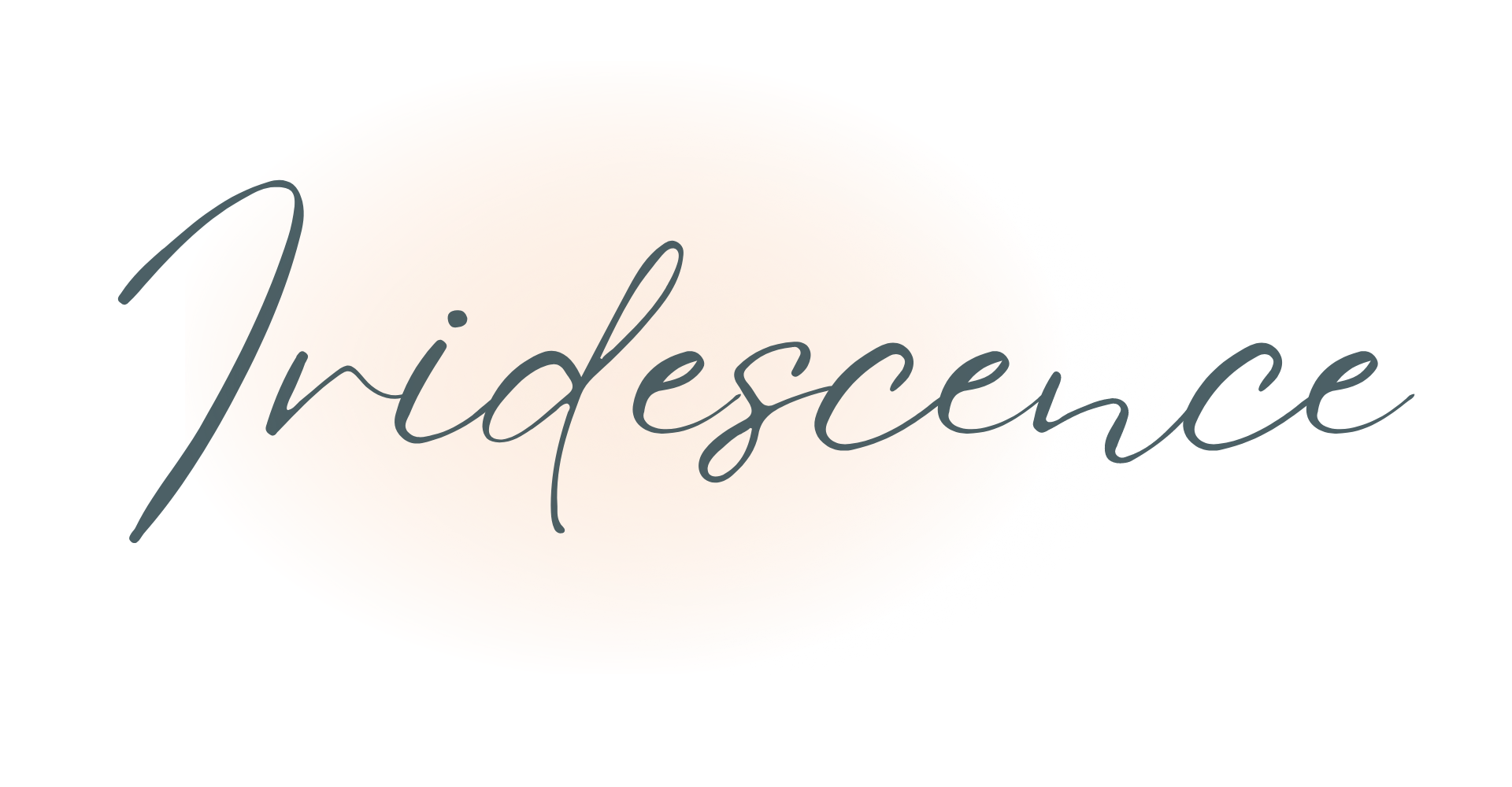 The word iridescent is written in cursive on a white background.