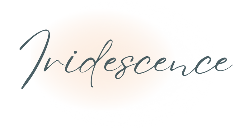 The word iridescent is written in cursive on a white background.