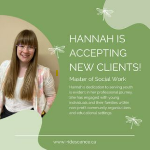 Hannah is accepting new clients ! master of social work.