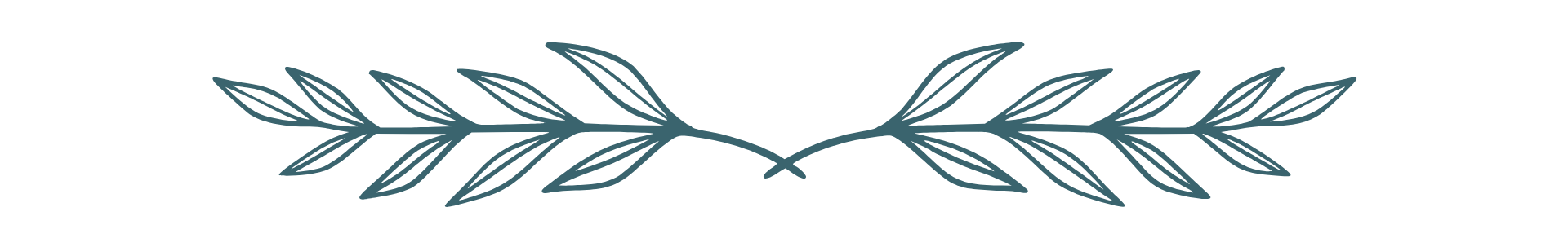 Two teal leafy branches crossed symmetrically on a white background