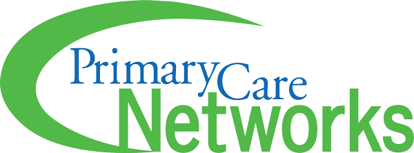 The logo for primary care networks is green and blue