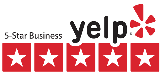 a yelp logo with five stars on it