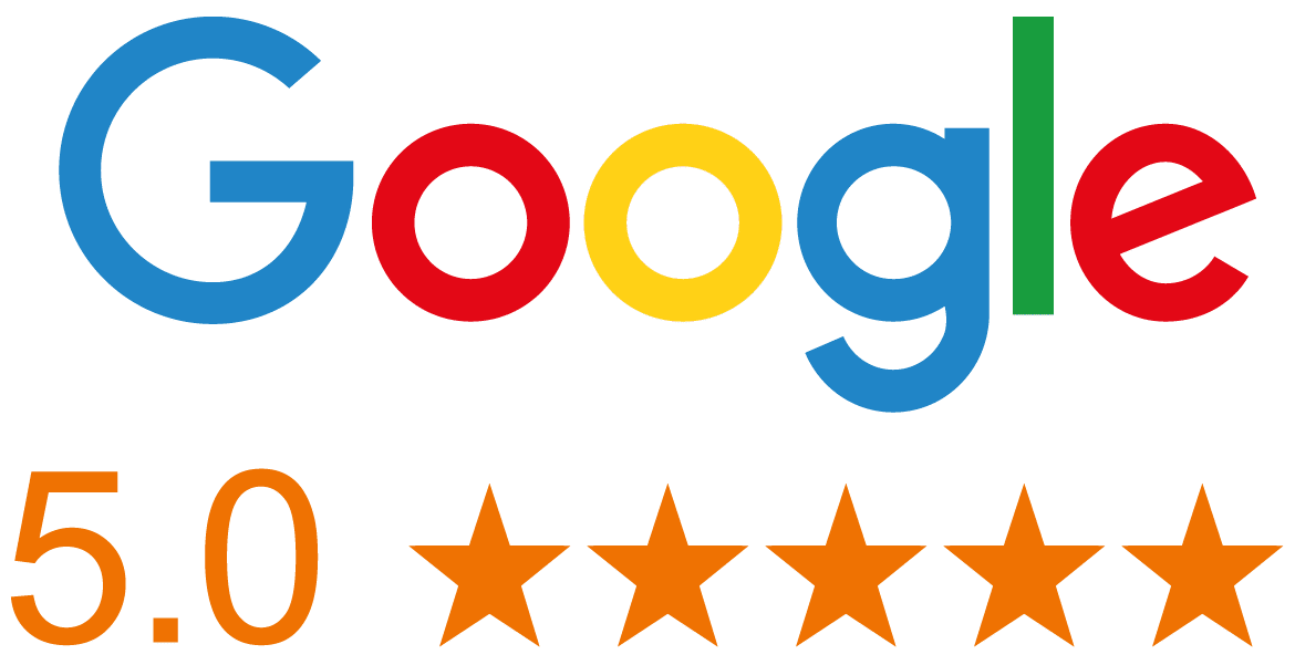 a google logo with five stars below it