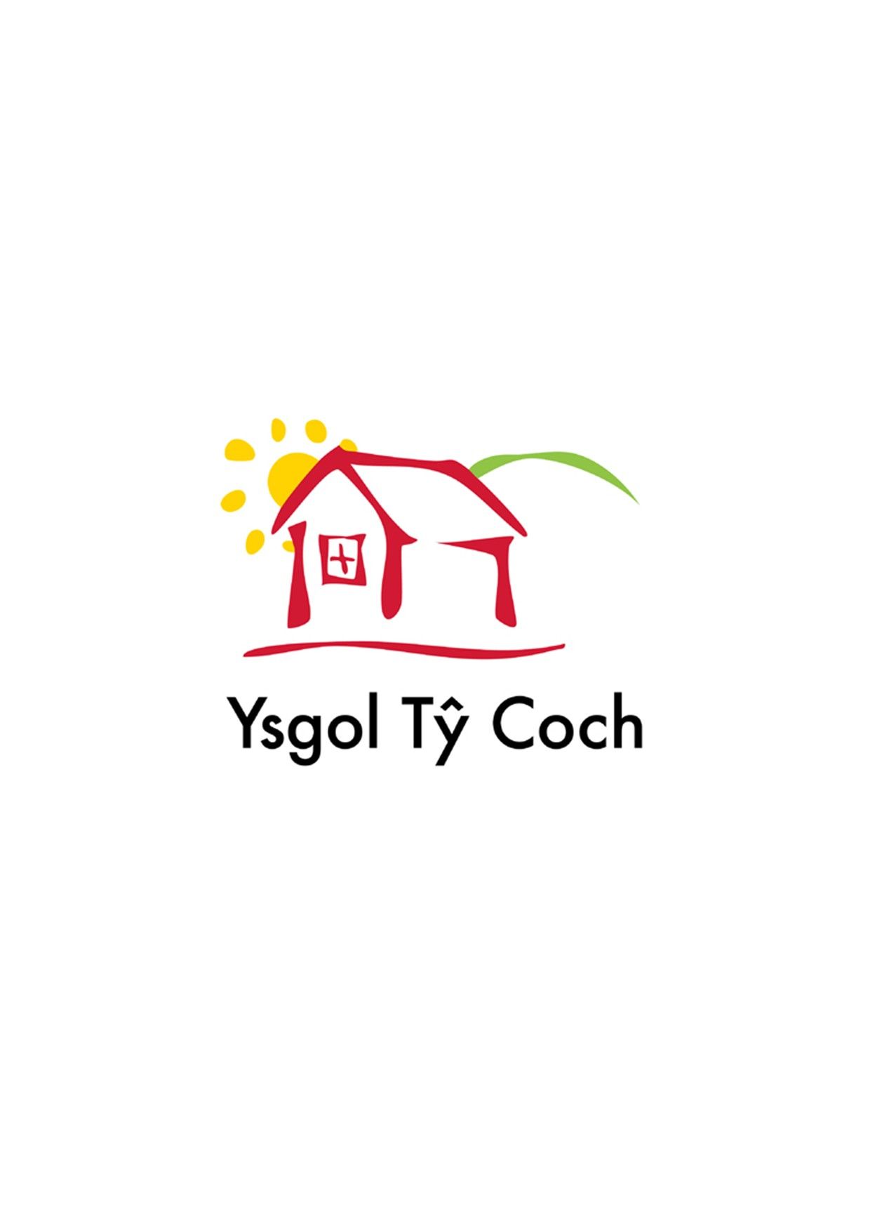 Red house logo with sun and green hill; 