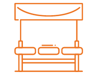 A line drawing of a bed with a canopy over it.