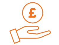 A hand is holding a coin with a pound sign on it.