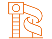 A line drawing of a slide with a ladder attached to it.