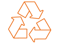 A recycling symbol with three arrows pointing in opposite directions on a white background.