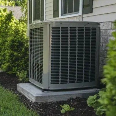 Open air conditioning unit showing blue and gray air filters.