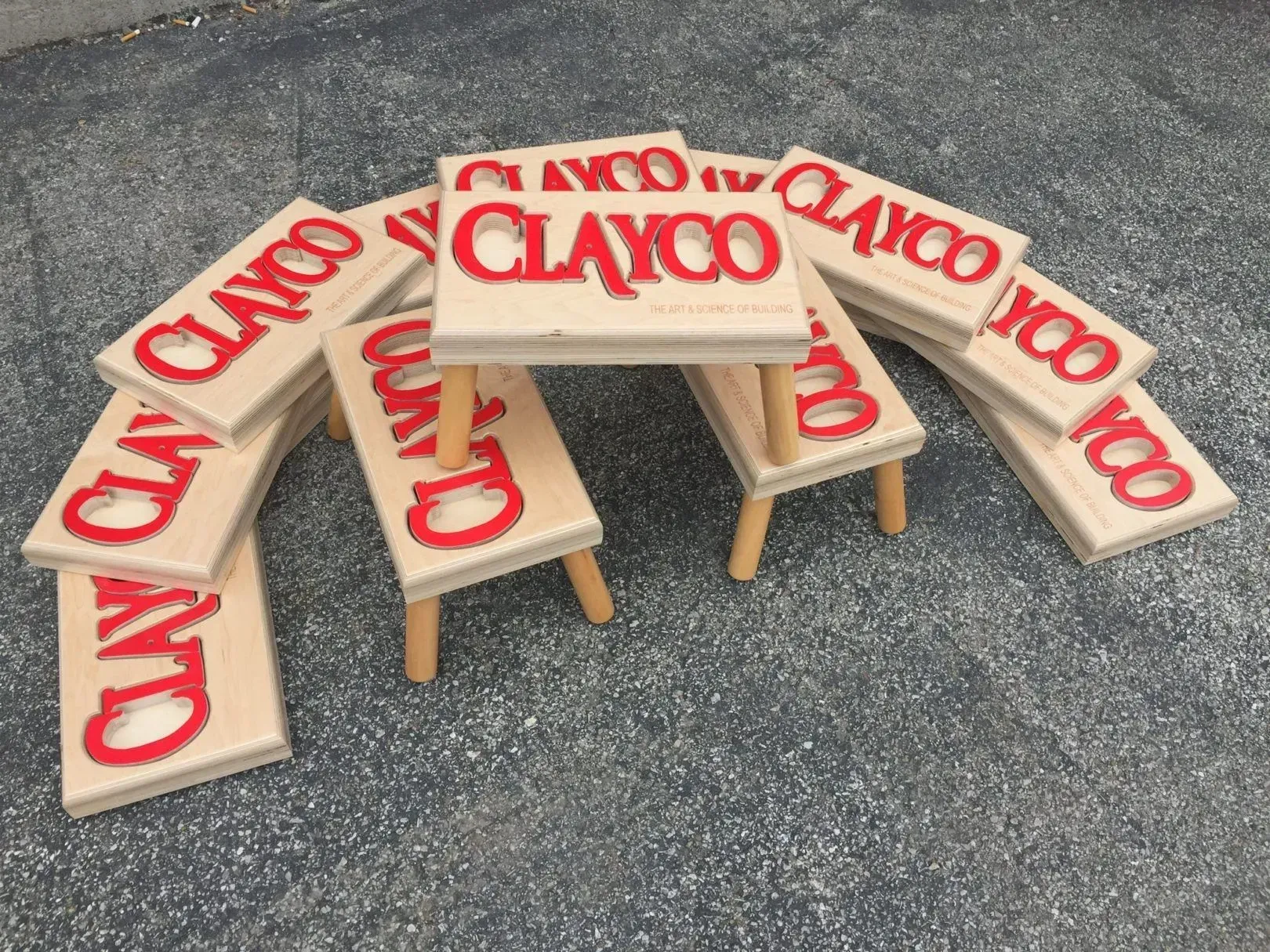 Wooden puzzlestools with red