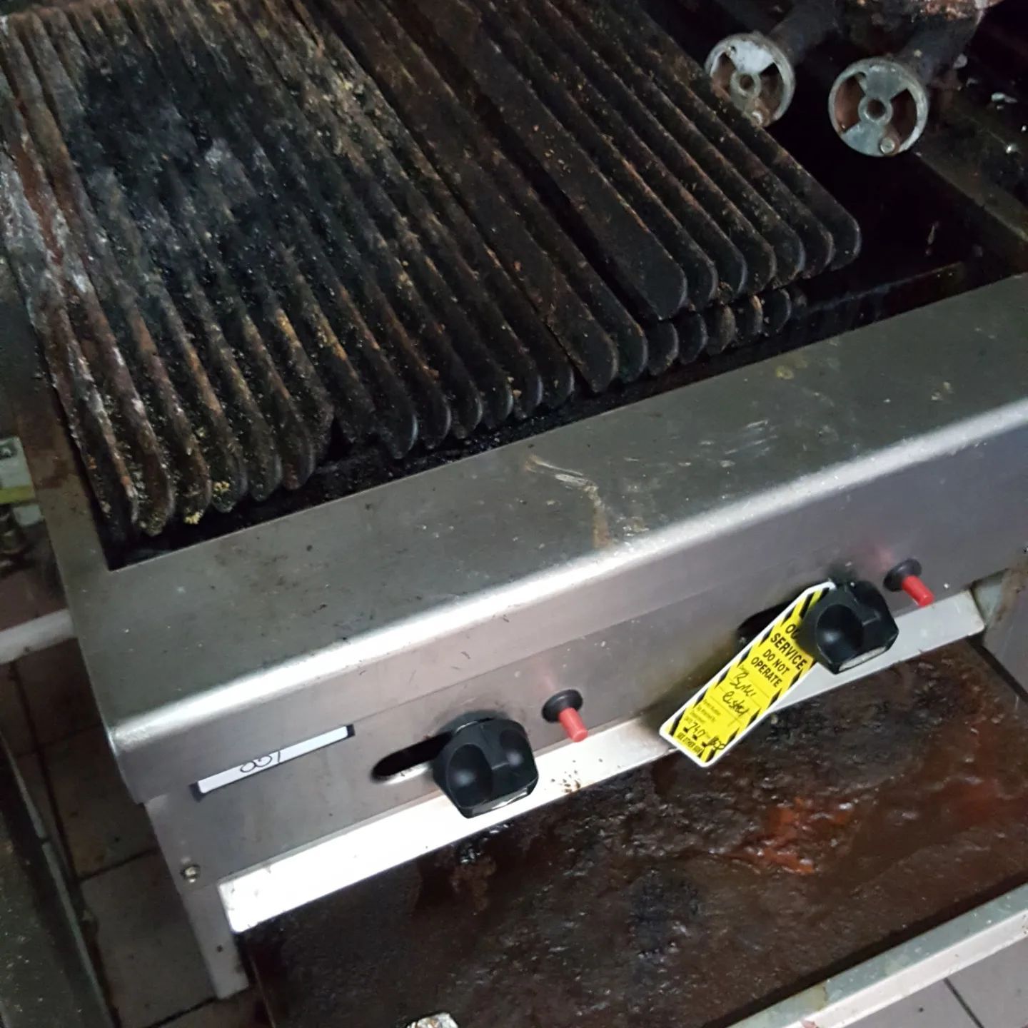 Commercial Gas Grill With Dirty Grates — Central Coast Commercial Kitchen Cleaning in Umina, NSW