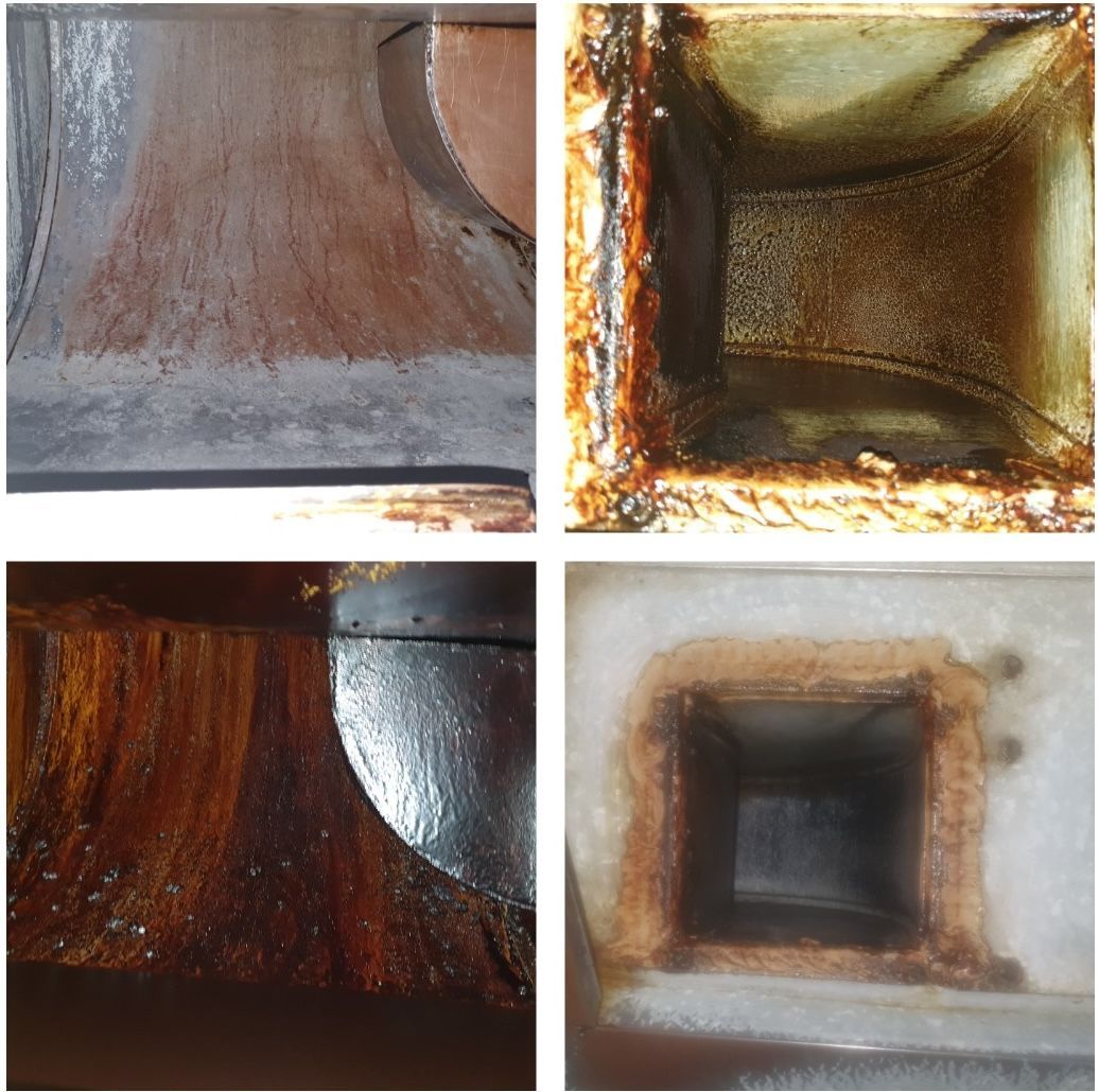 Four images showing heavily soiled, rusty ventilation ducts — Central Coast Commercial Kitchen Cleaning in Terrigal, NSW