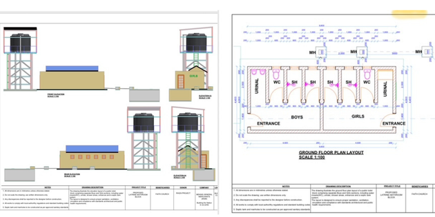 Construction of a single-story building. Stone walls are in progress, set amidst trees and greenery.