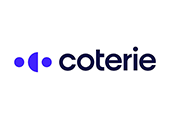 The logo for coterie is a blue and white logo on a white background.
