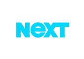 A blue next logo on a white background.