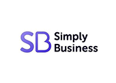 The logo for simply business is purple and black on a white background.