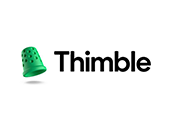 The logo for thimble is a green thimble on a white background.