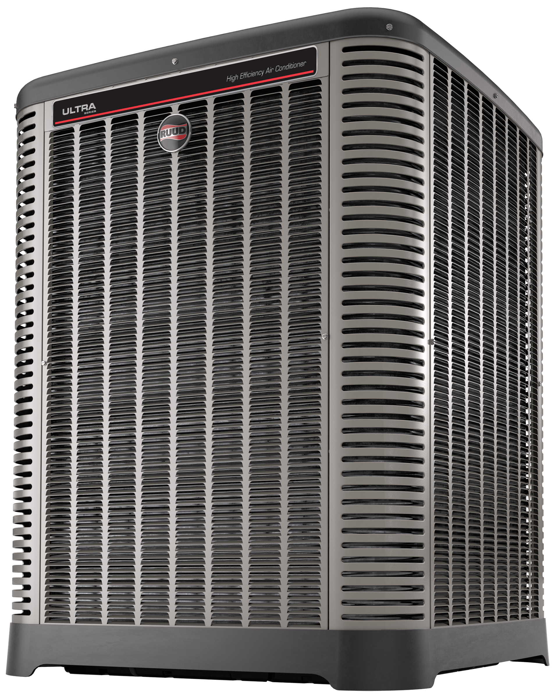 A large air conditioner is sitting on a white surface.