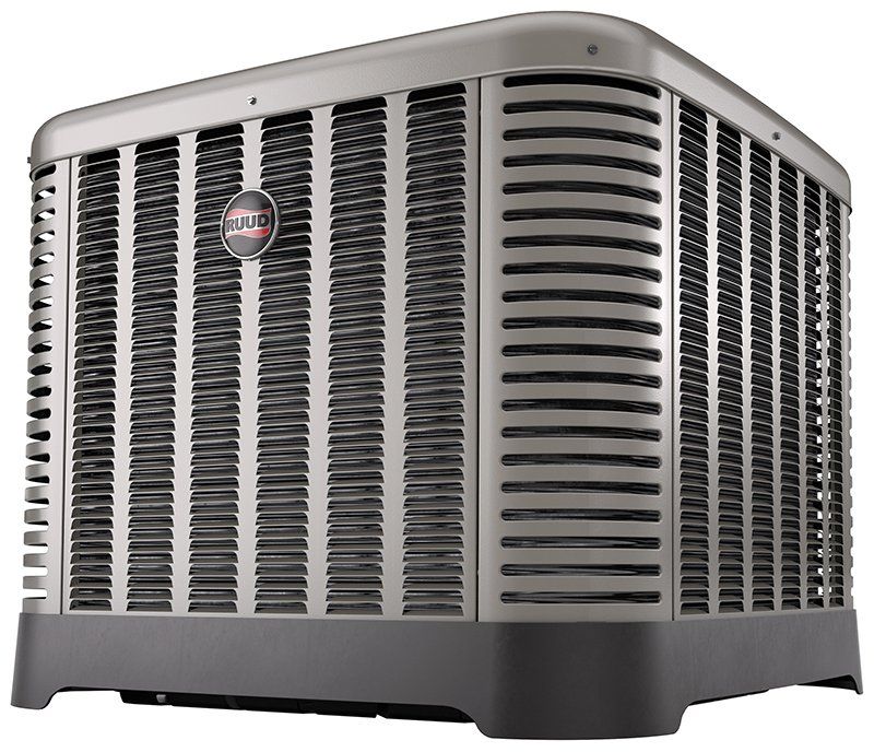 A silver and black air conditioner with the word carrier on it