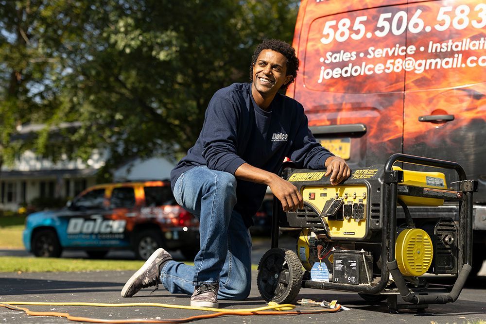 Dolce technician next to generator