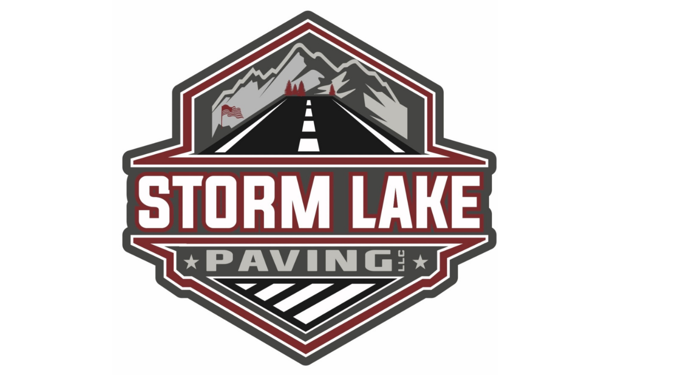 Logo: Red lighthouse, trees, and lake over company name 