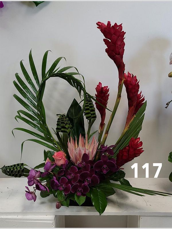 A bouquet of flowers with the number 117 on it