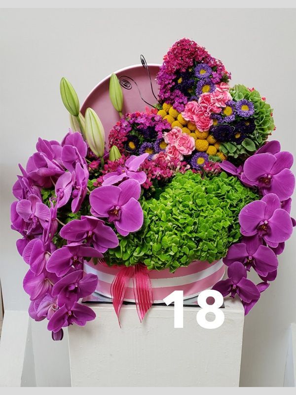 A box of flowers with the number 18 on it