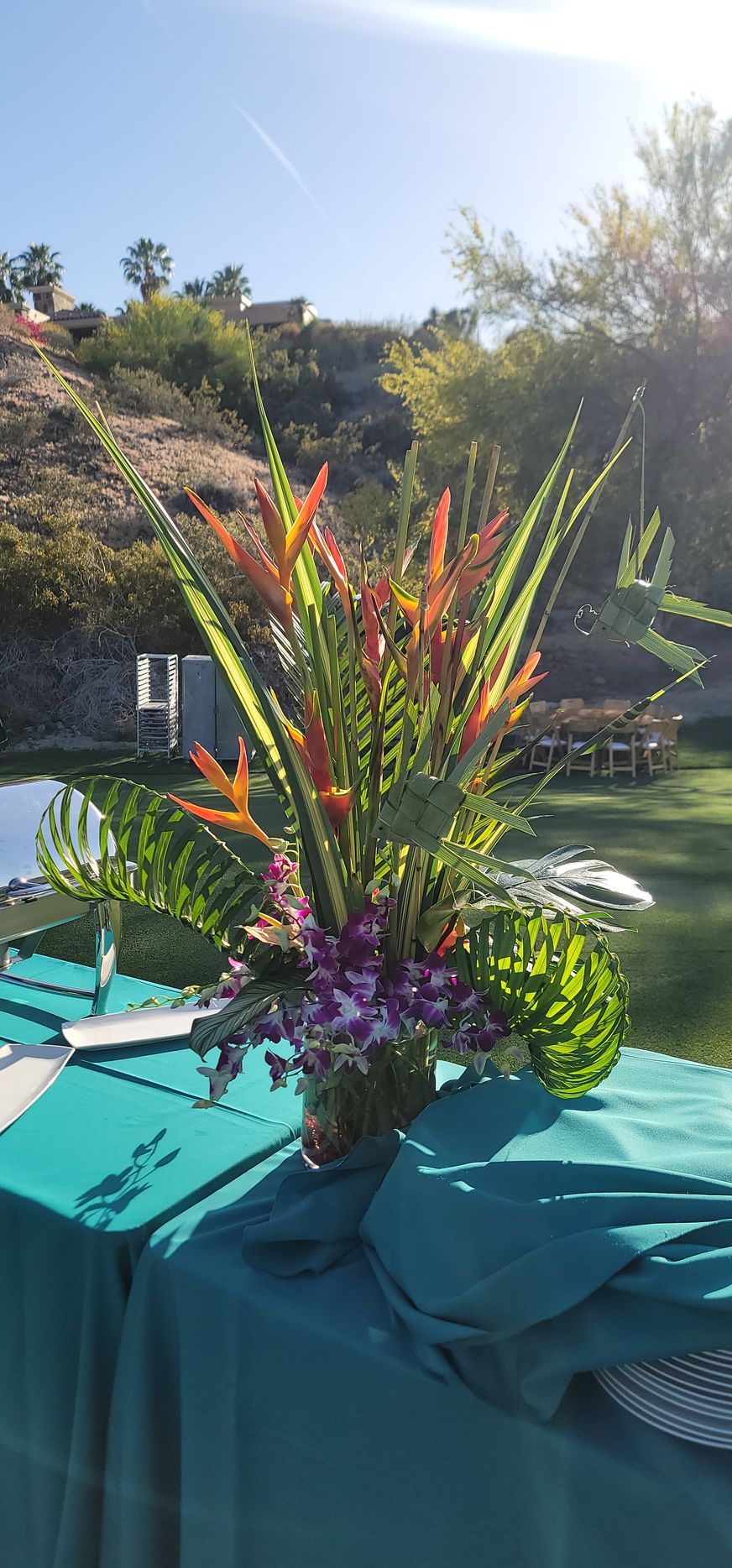 A vase of flowers is sitting on top of a table.