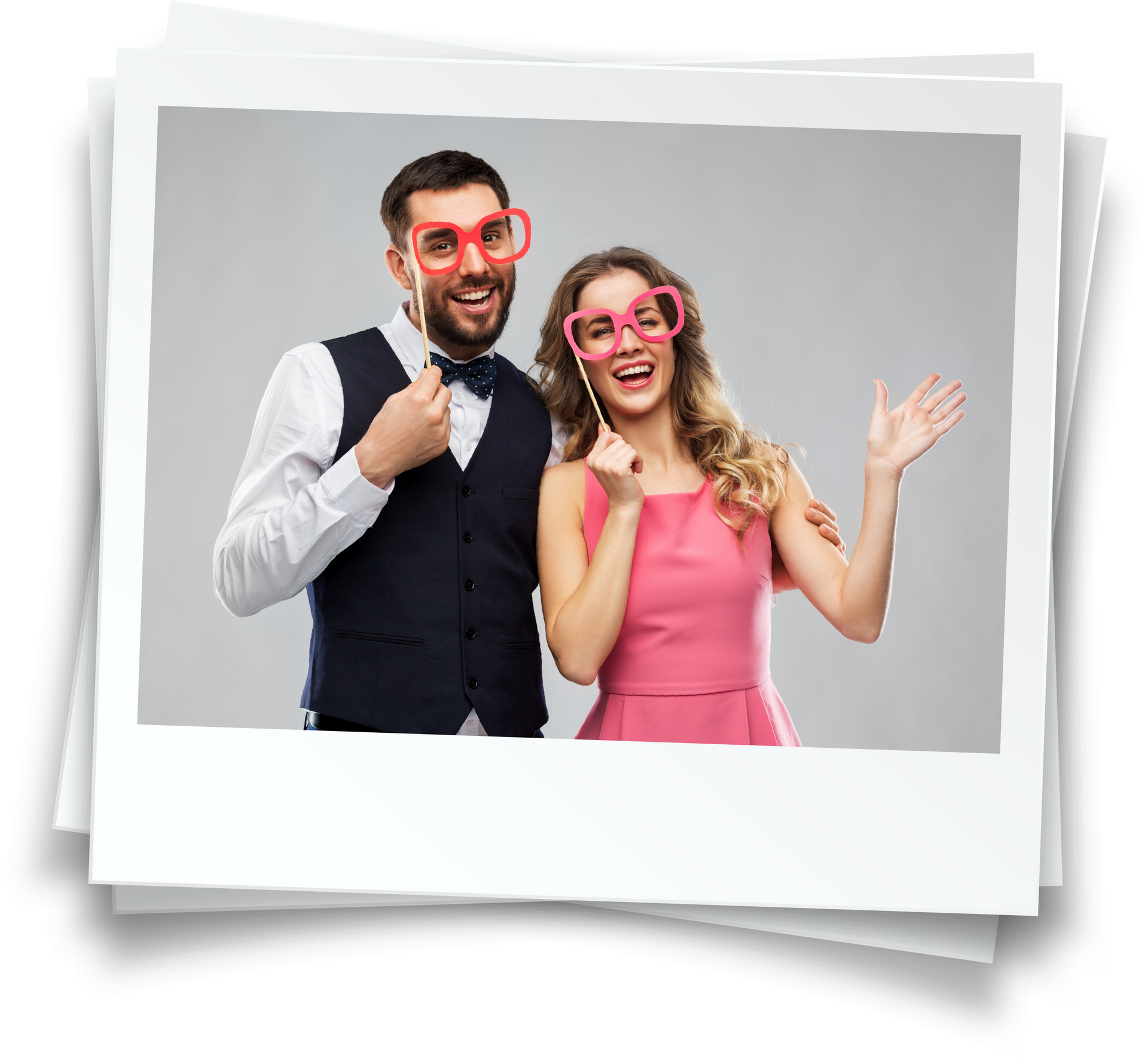 A man and a woman are posing for a picture in a photo booth.