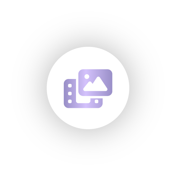 A purple icon in a white circle on a white background.