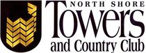 Logo for North Shore Towers and Country Club: a black emblem with gold, stacked chevron shapes and text.