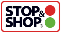 Stop & Shop logo: black text, red and green circles, outlined in red.