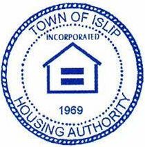 Town of Islip Housing Authority seal: Blue circle with a house and equal sign inside.