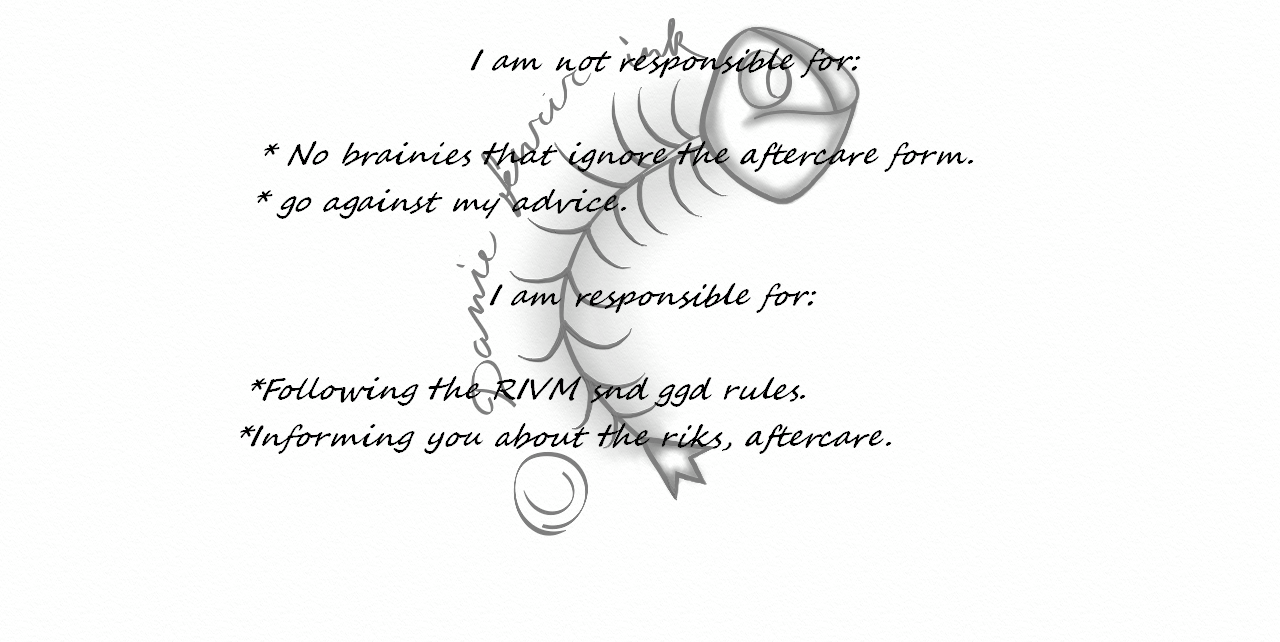 Tattoo art with text about responsibilities of the client and the tattoo artist. 