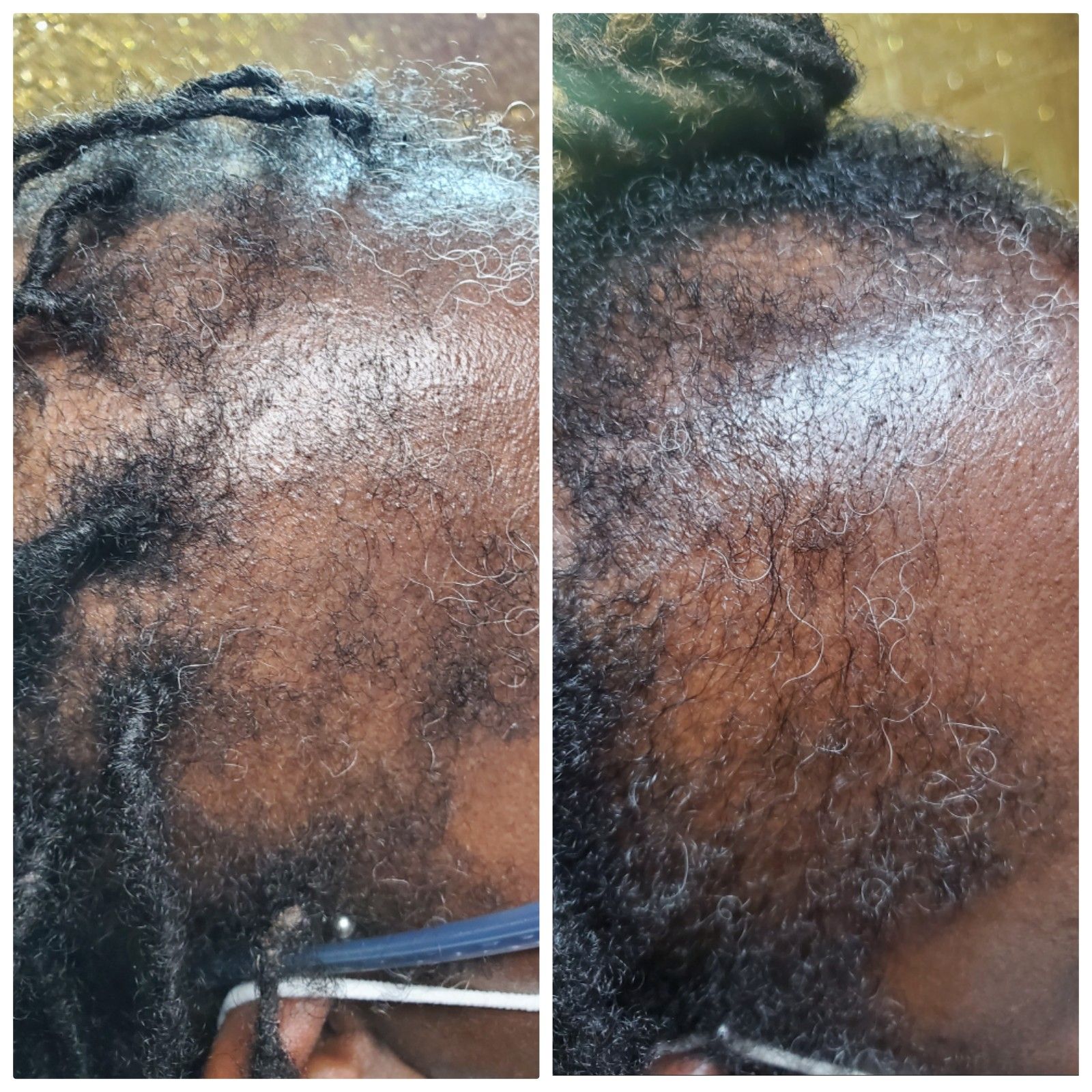 a before and after photo of a person 's hair