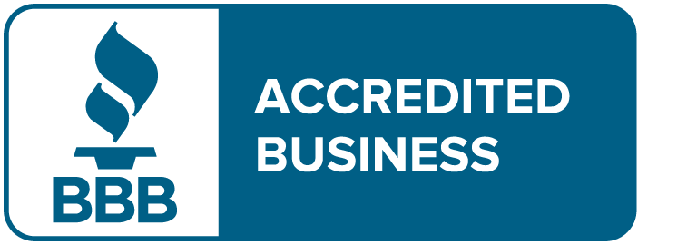 BBB Accredited Business logo. White text and logo on blue background.