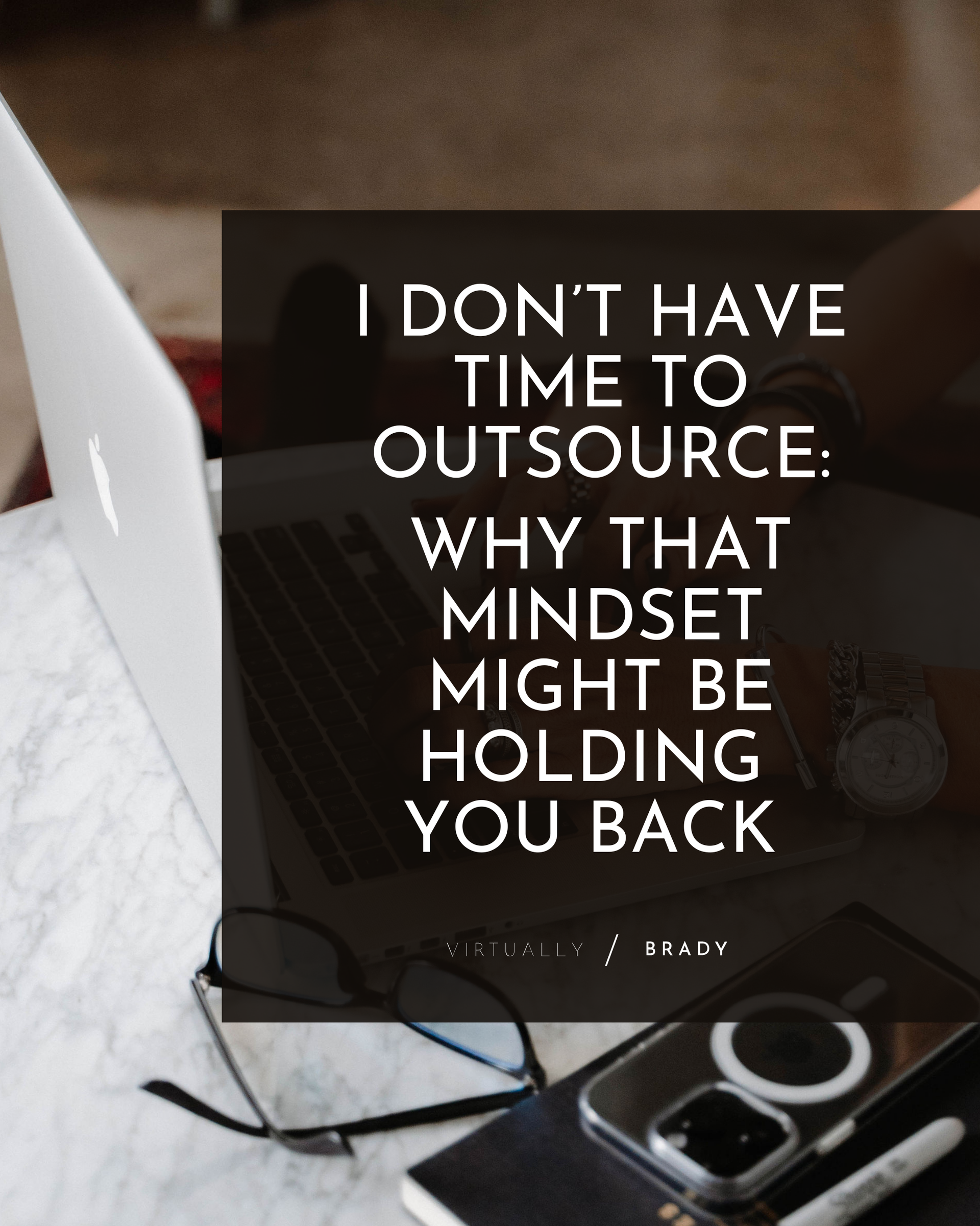 Notebook and phone next to coffee and text reading 