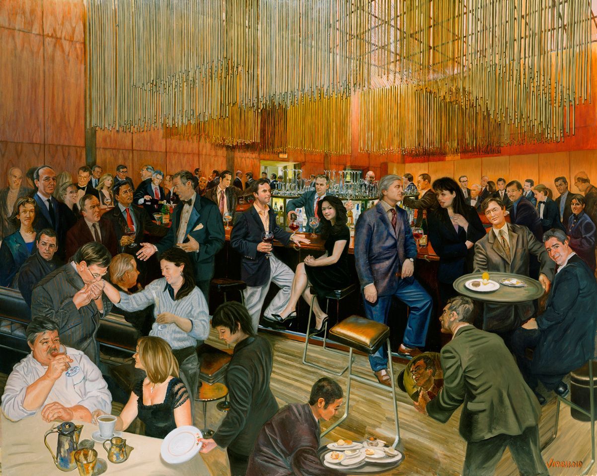bar at the four seasons | figurative oil painting by John Varriano