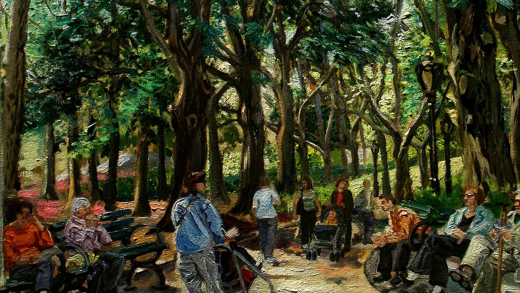 J. Varriano, American Artist Landscape Oil Painting:  Sunny Park