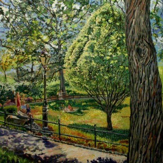 John Varriano American Artist Landscape Oil Painting:  Three girls