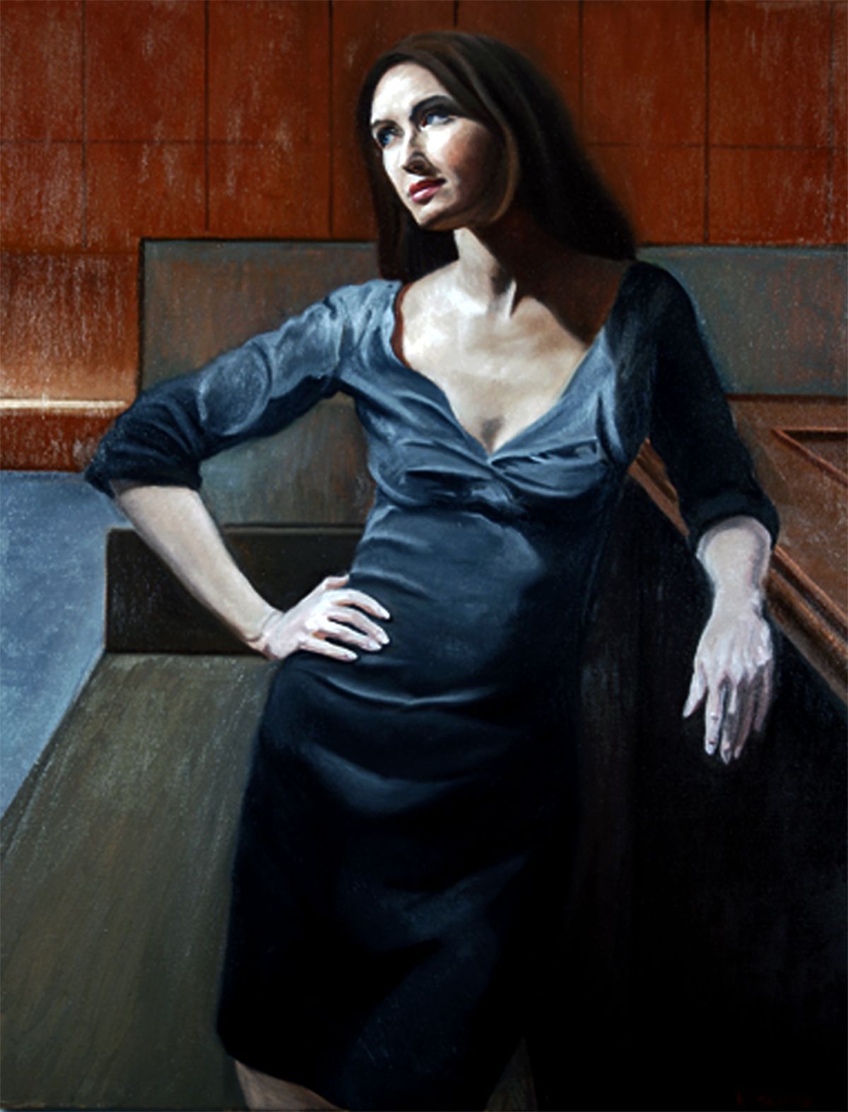 woman at the bar | figurative oil painting by John Varriano
