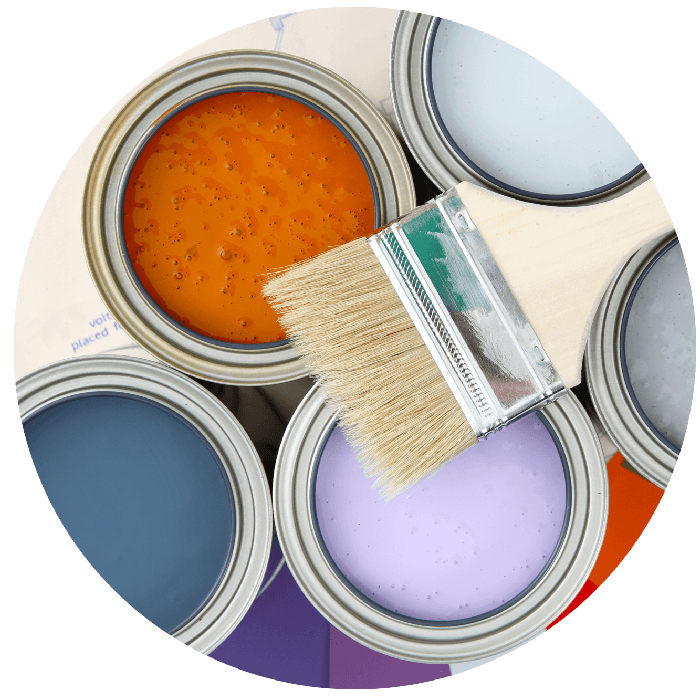 Variety of different paint buckets offered by Puhi Paint in Lihue, HI