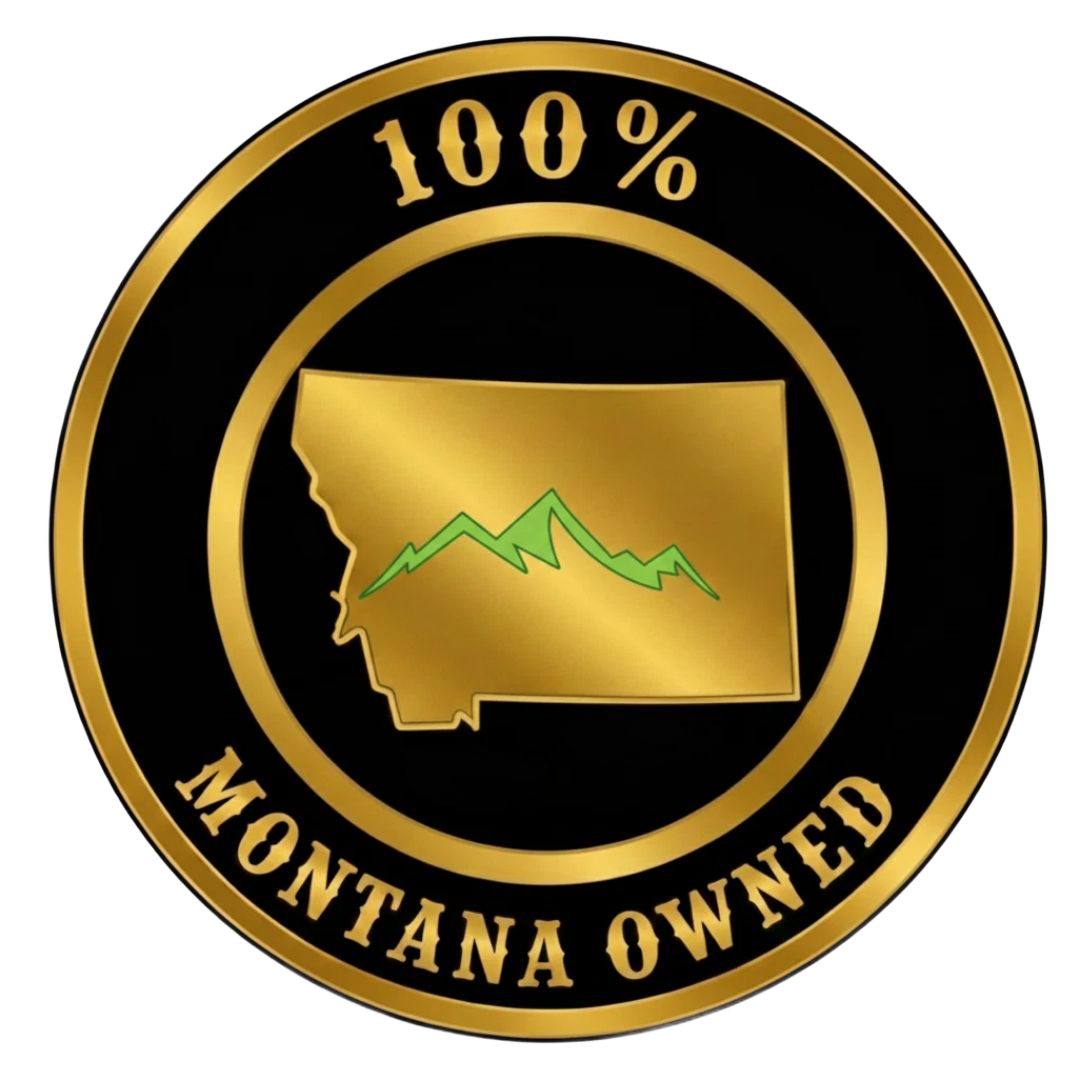 Round seal: Gold border, black center.