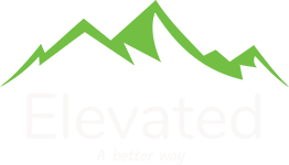 Green mountain peaks above faint “Elevated” text logo