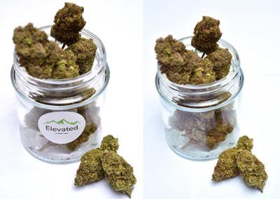 Two jars of marijuana buds, one with an