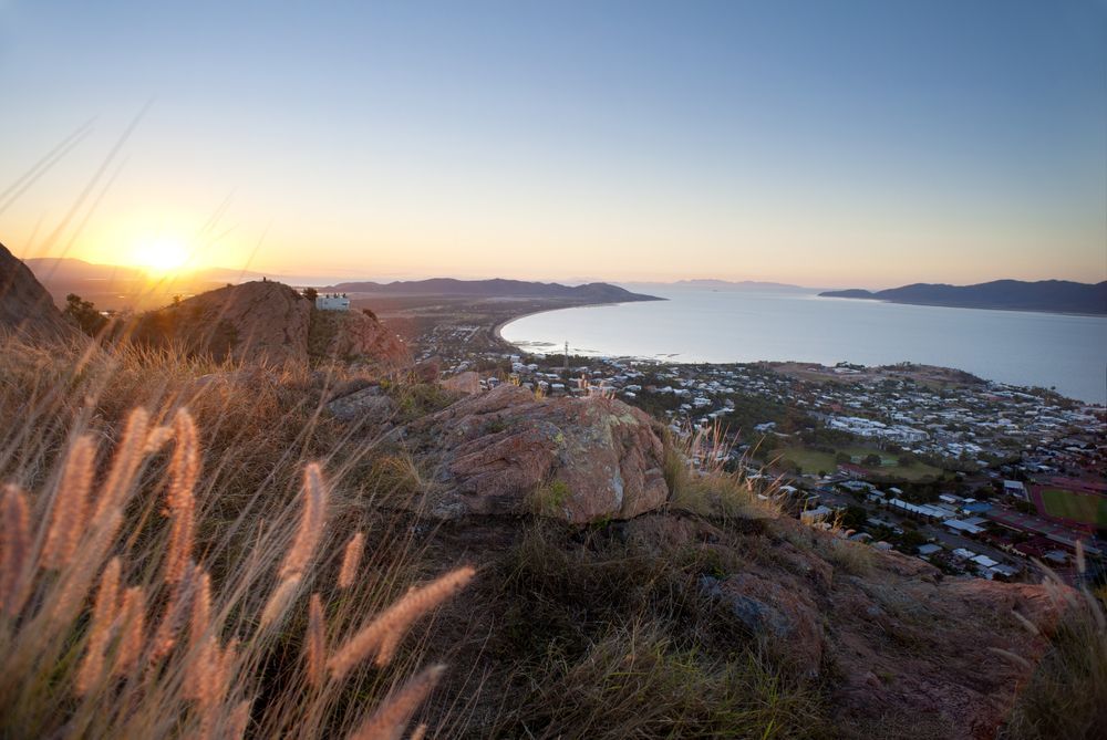 Sunset Over Coastal Town and Bay From Hilltop — Israel Jones Painting in Castle Hill, QLD