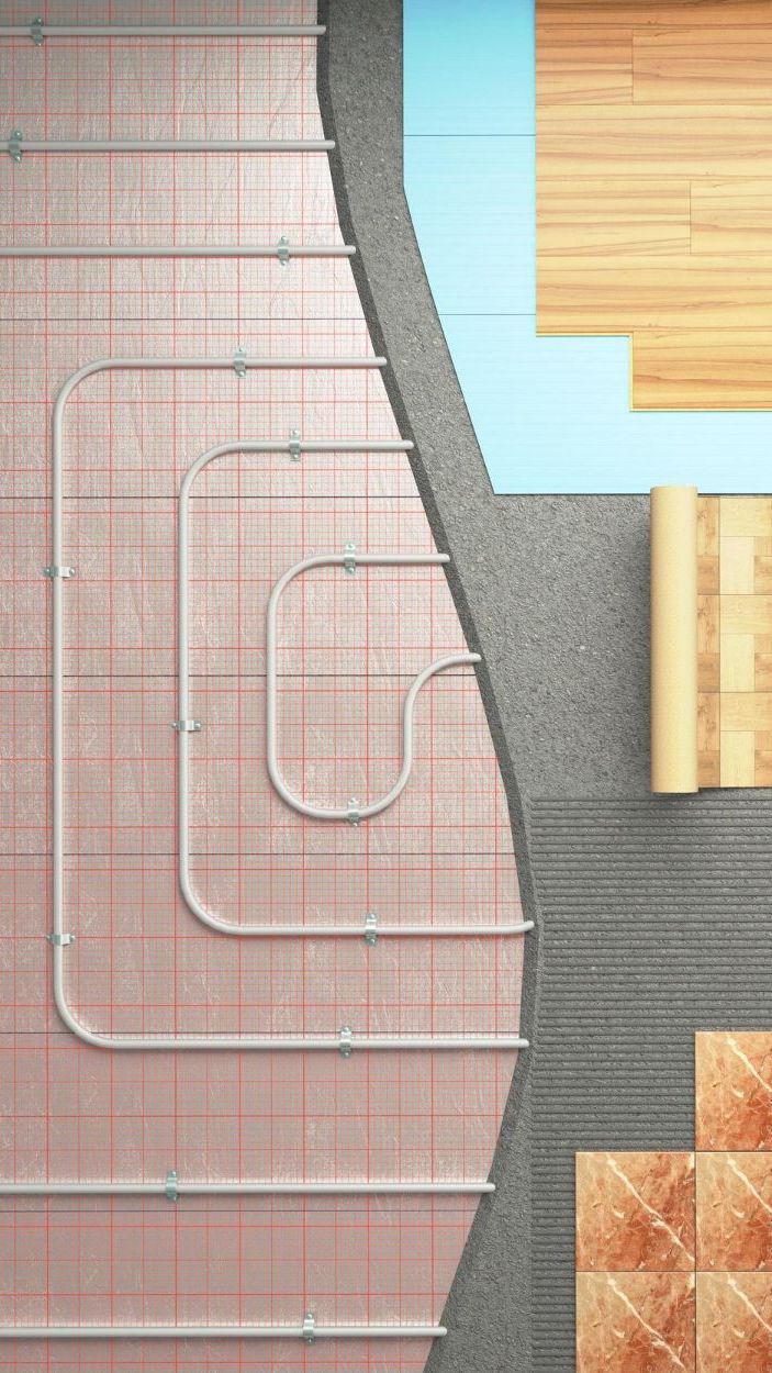 A diagram of a underfloor heating system in a house.