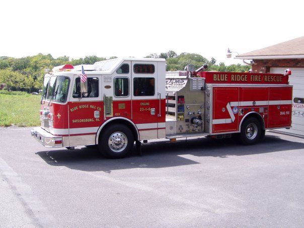 A red fire truck from the blue ridge fire department