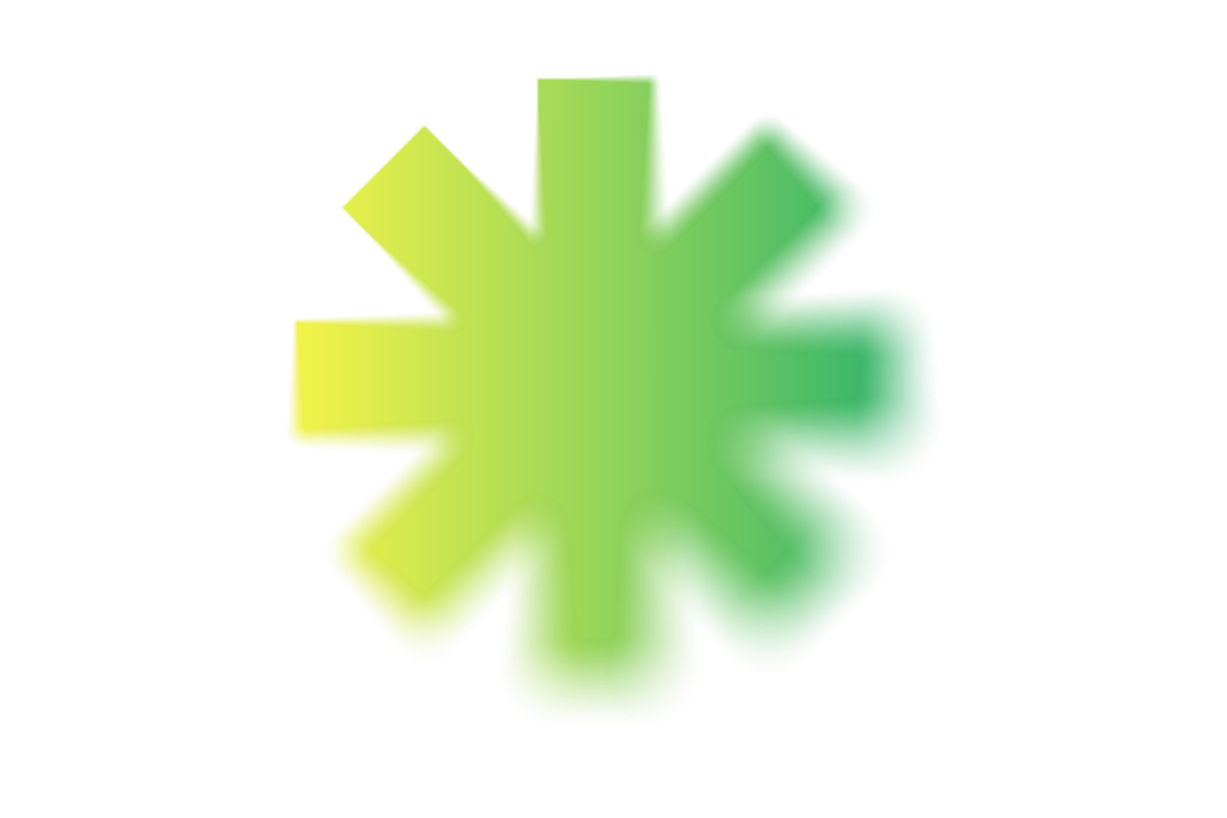 Green and yellow abstract asterisk-like icon on a white background